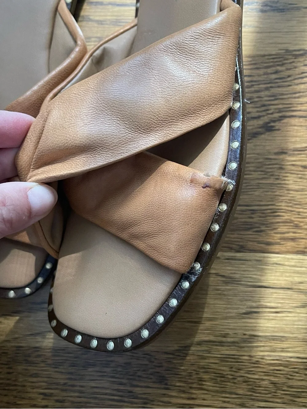 Made in Italy Mila Paoli Tan Leather Crisscross Slide Sandals